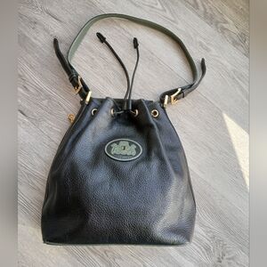 JOYCE Black Leather Drawstring Bag